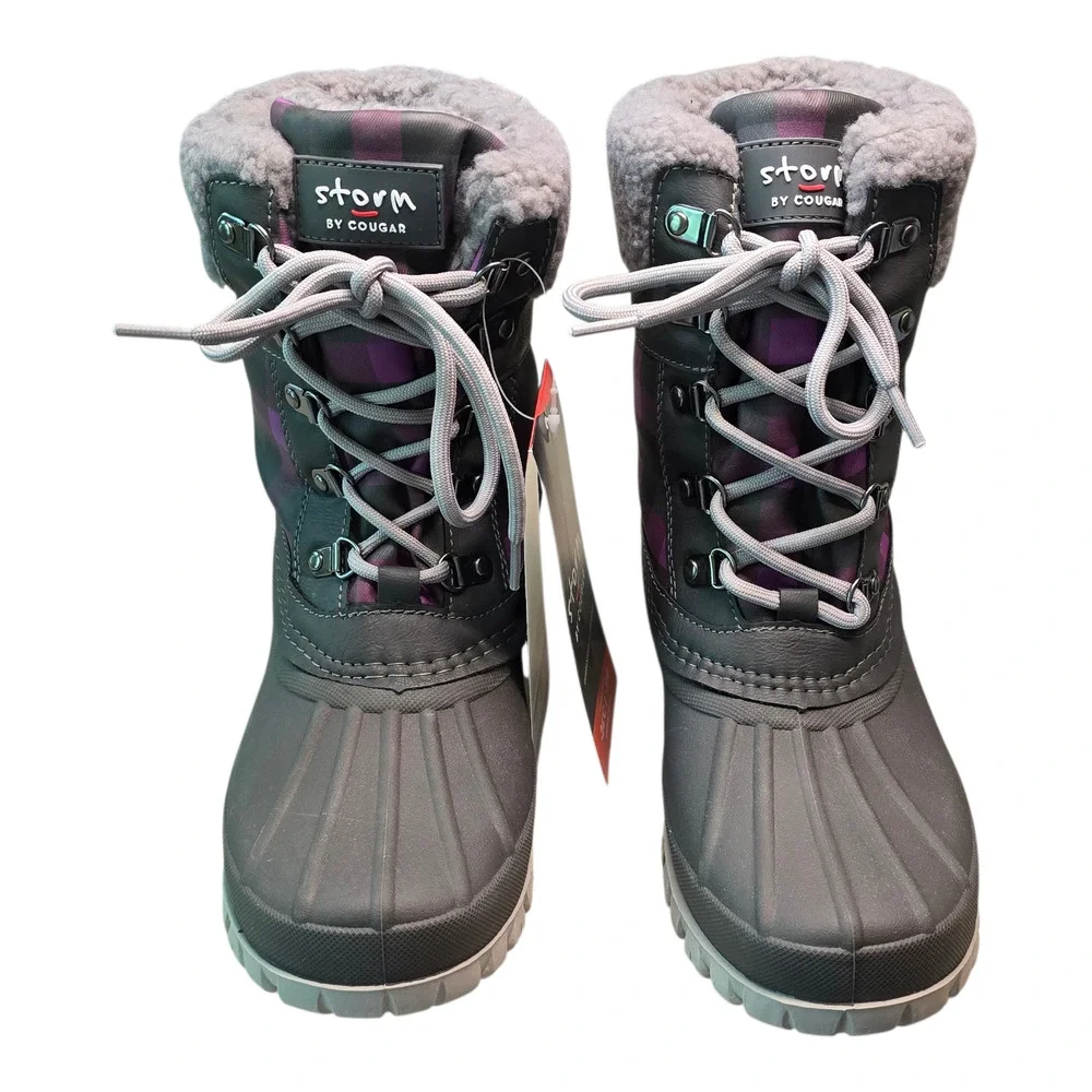 Storm by Cougar Carlisle Waterproof Winter Boots Womens 8 Charcoal Orchid Plaid